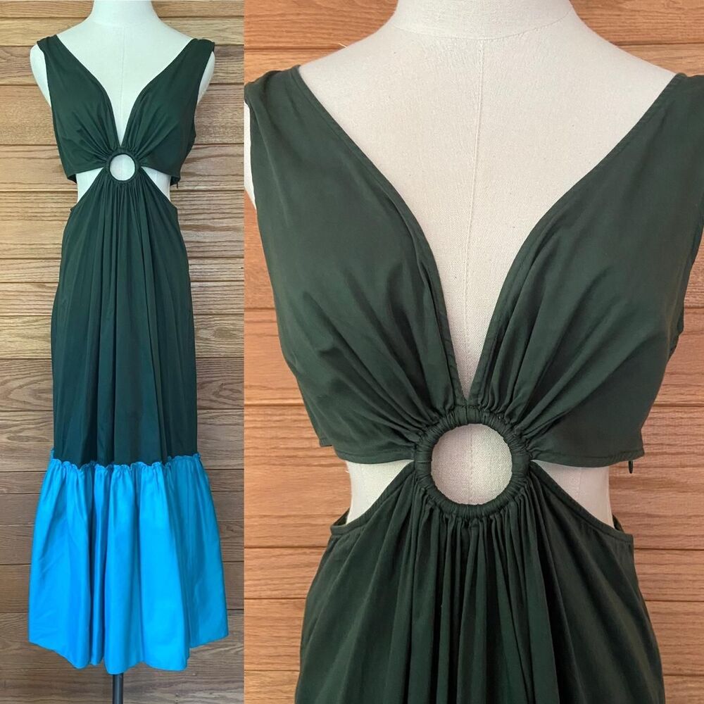 Anthropologie Geisha Designs green blue colorblock cutout maxi dress - Picture 2 of 9